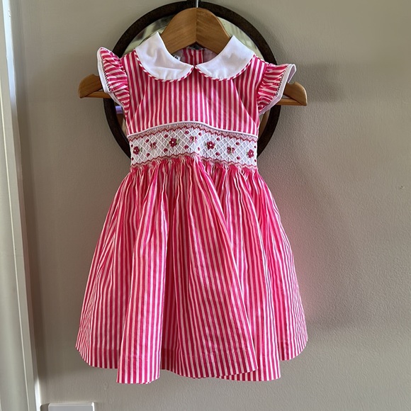 Pretty Originals - England - Pink Candy Striped Smocked Dress - Picture 1 of 5